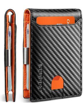 〽️Man Black Leather Money Clip RFID Blocking Pocket Bifold Credit Card Wallet